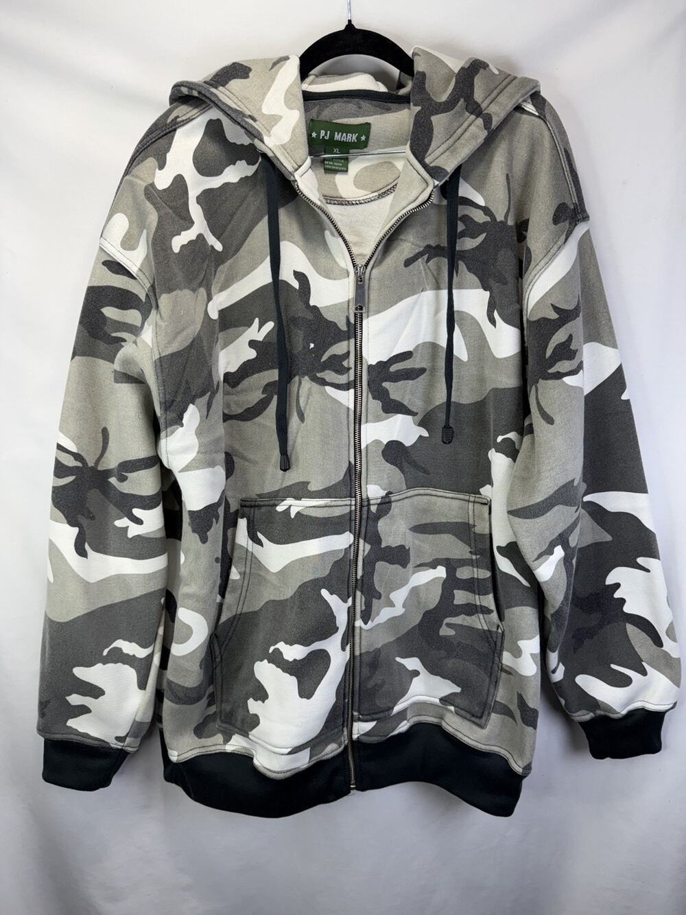 PJ Mark Grey Camouflage Zip Up Hoodie Size XL Pockets Heavyweight Oversized